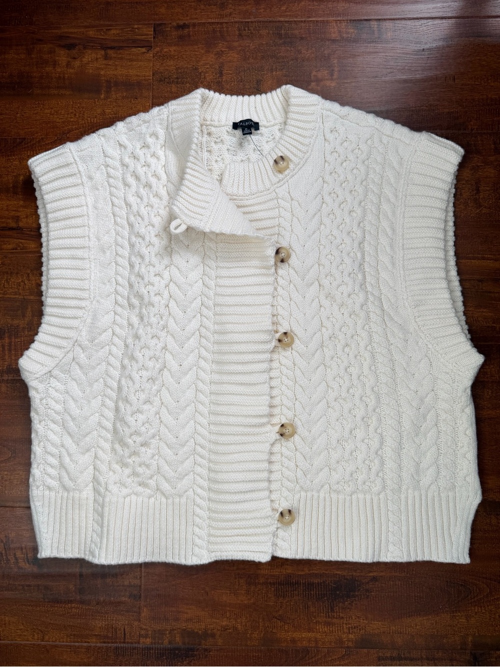 Talbots Cream Cable-Knit Button Front Sweater Vest